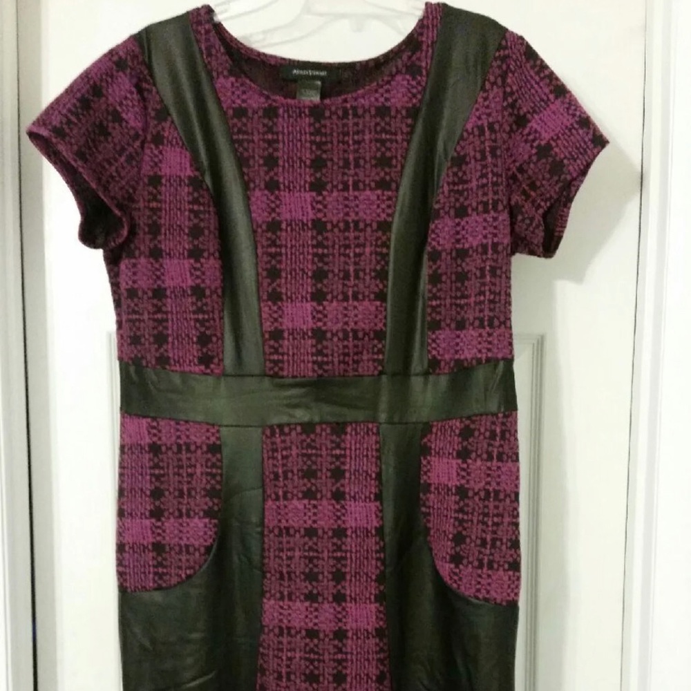 Purple with black faux leather trim dress 16